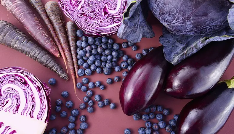 VIOLET, BLEUET, BAIES, RACINES, CHOU ROUGE