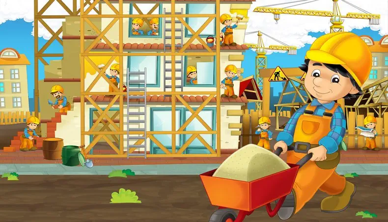BROUETTE, CASQUE, CONSTRUCTION, ÉCHAFAUDAGE, SABLE