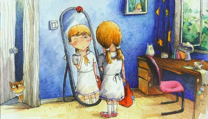 MIROIR, CHAT, PORTE, INTERRUPTEUR, MI-BAS