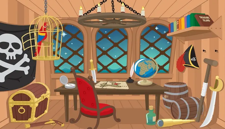 GLOBE, COFFRE, CAGE, PERROQUET, CARTE