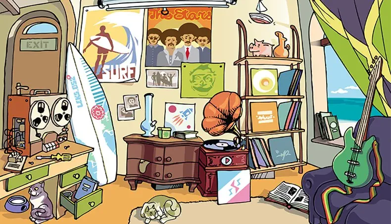 SURFEUR, DÉSORDRE, JAMAÏQUE, GRAMOPHONE, MEUBLES