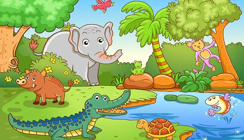 JAVALI, ELEFANTE, MACACO, PEIXE, TARTARUGA