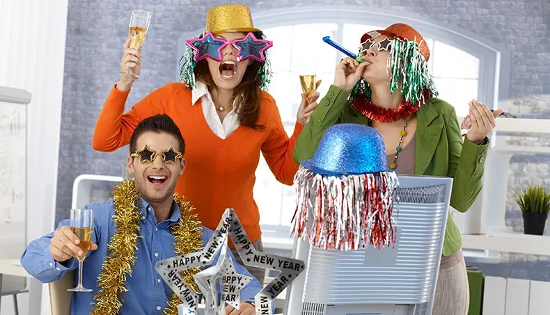 DIVERTIMENTO, FESTA, UFFICIO, COLLEGHI, CHAMPAGNE