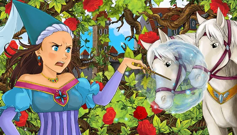 NECKLACE, MAGIC, WAND, HORSE, ROSES