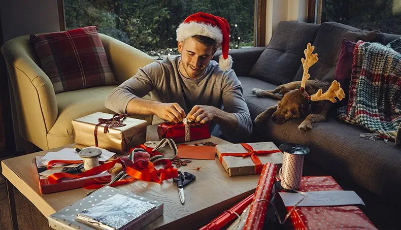 WRAPPER, SCISSORS, ANTLERS, SANTA HAT, PILLOW