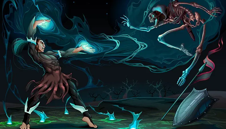 LANCE, SQUELETTE, MAGICIEN, SORT, COMBAT