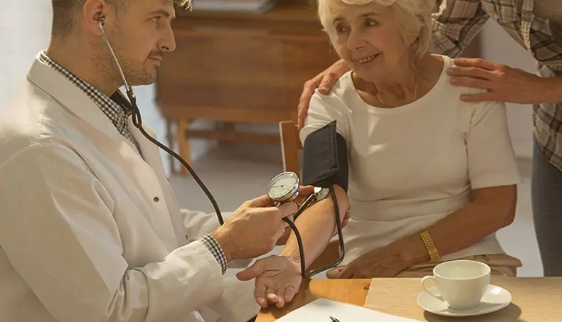 DOCTOR, CUP, GRAY HAIR, EXAMINATION, SMILE