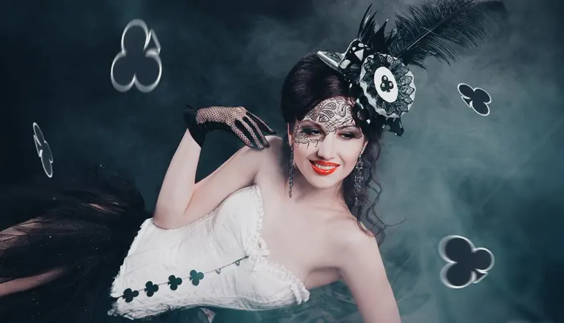 CORSET, ROUGE À LÈVRES, DENTELLE, TRÈFLE, CHAPEAU