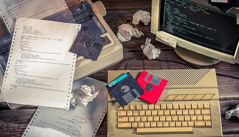 PRINTER, MONITOR, RETRO, FLOPPY DISK, PROGRAMMING