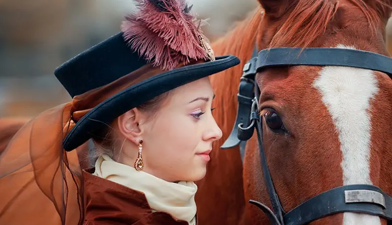 CHEVAL, OREILLE, DAME, BOUCLE, ŒIL