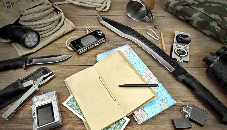 DOLLAR, LIGHTER, ROPE, MACHETE, KNIFE