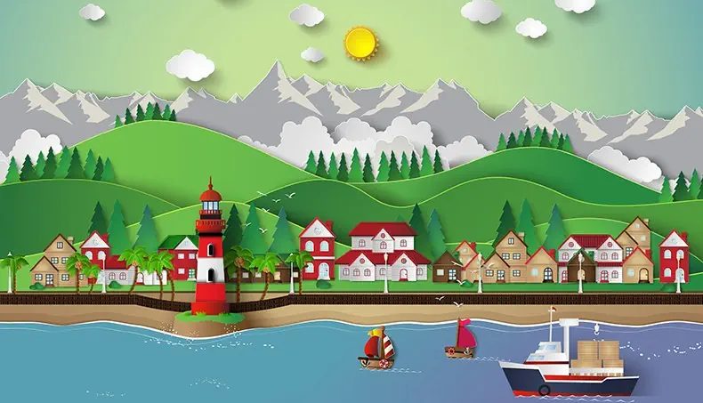 LIGHTHOUSE, MOUNTAIN, TOWN, COAST, WINDOW