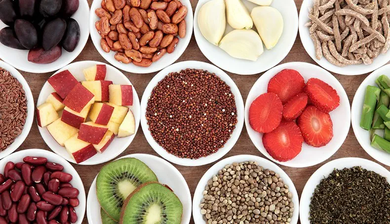 BRAN, HEALTHY FOOD, FLAX SEEDS, QUINOA, APPLE