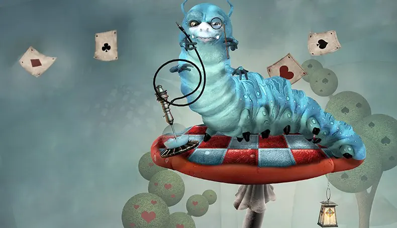 MONOCLE, HOOKAH, LANTERN, MUSHROOM, CATERPILLAR