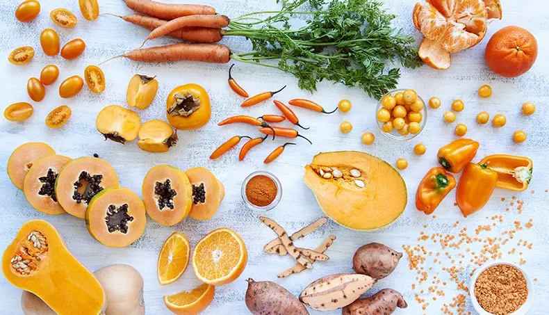CARROTS, PAPAYA, MANDARIN, PUMPKIN, PERSIMMON