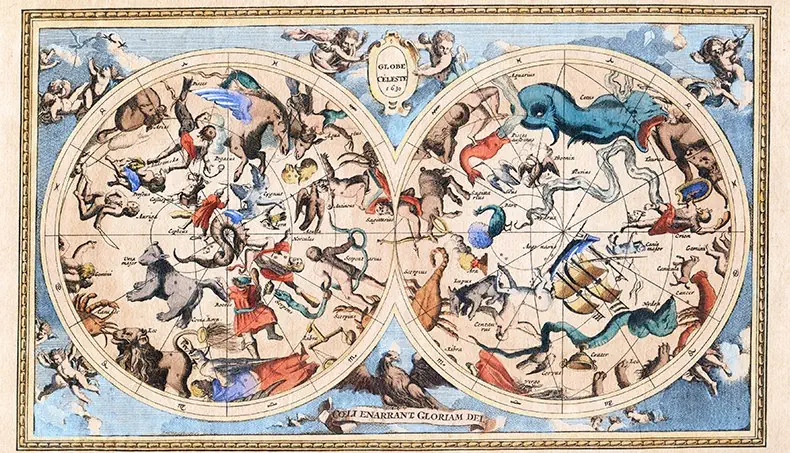 HEMISPHERE, VINTAGE, ASTROLOGY, ASTRONOMY, STAR CHART