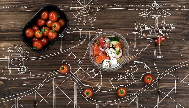 INSALATA, GIOSTRA, POMODORO, MONTAGNE RUSSE, RUOTA PANORAMICA